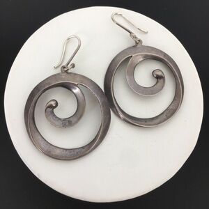 Boho Retro Sterling Silver Round Swirl Drop Earrings Hook Dangle Fairy